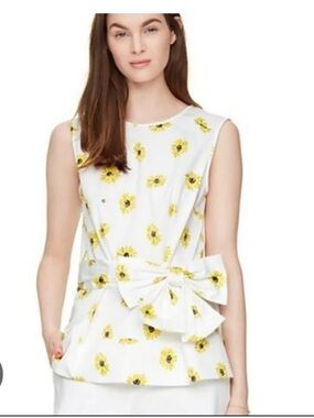 kate spade White Sleeveless Top with Yellow Floral Print and Bow